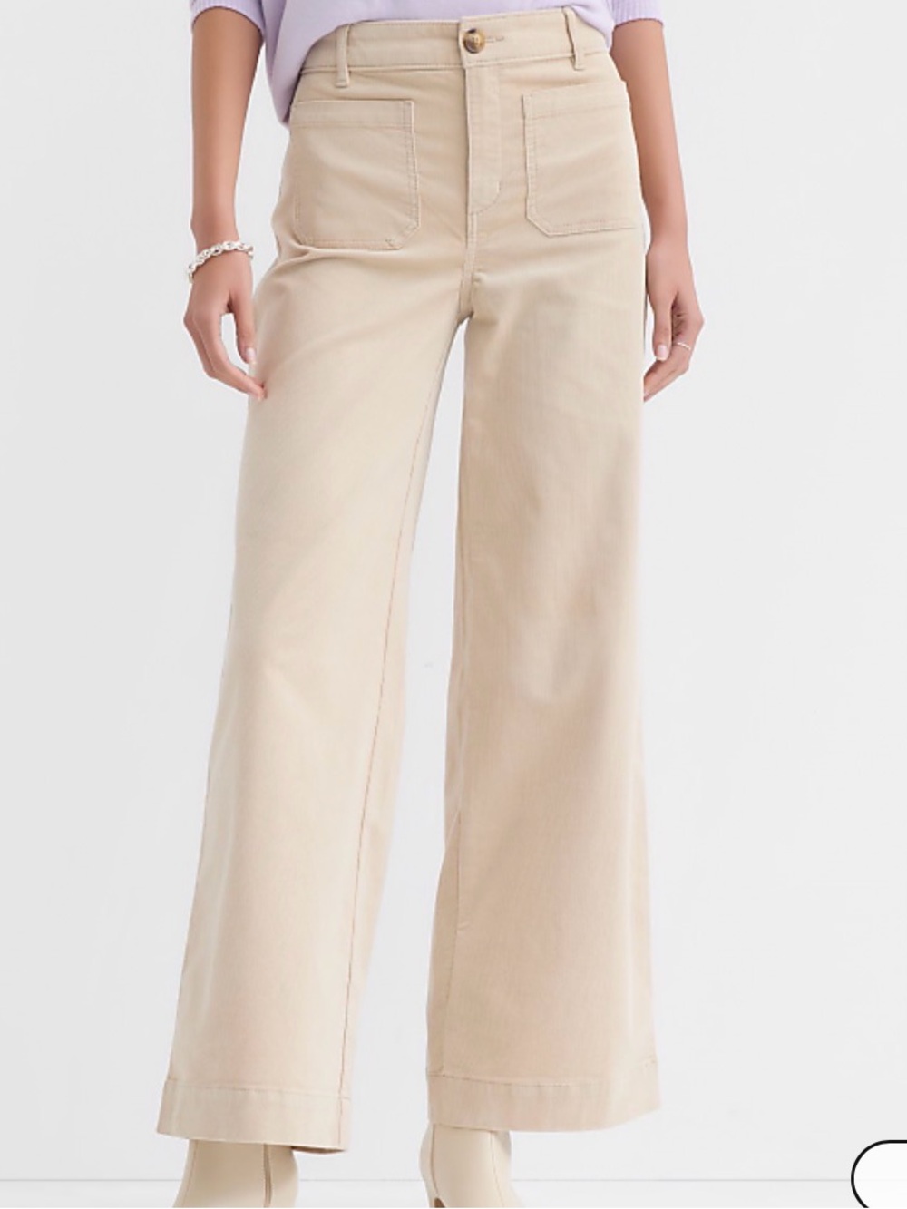 LOFT Palmer Wide Leg Twill Pants Cream Beige Size 12 EUC